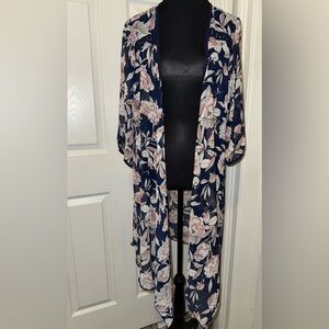 Emory Park Floral Kimono Cardigan - Navy and Pink